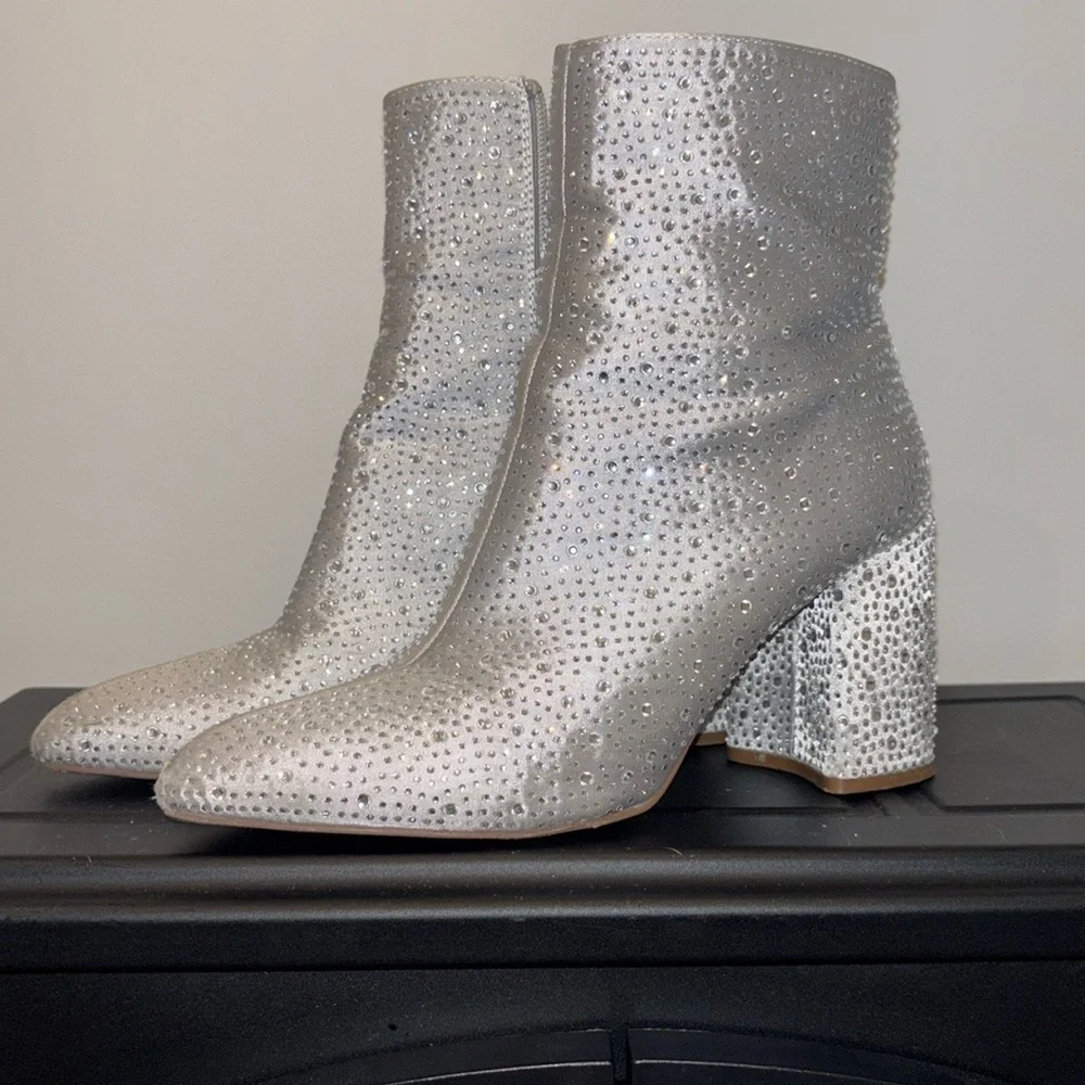 Silver Rhinestone Ankle Boots - Picture 1 of 5